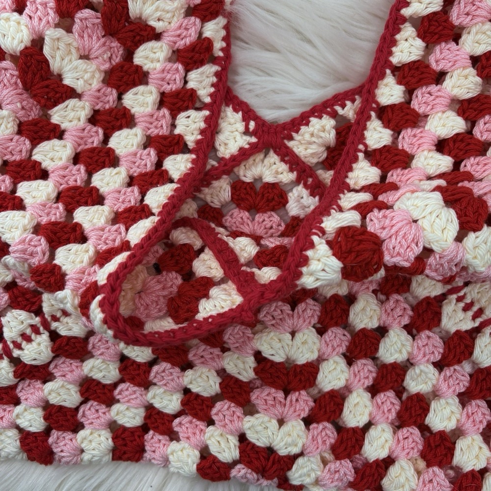 Handmade Granny Square Afghan Crossbody Shoulder‎ Bag Pink/Red/White - Picture 5 of 9